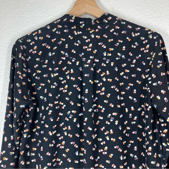 Uniqlo Shirt Long sleeves  Heart Print Tie Neck Blouse Small Black Button Down - Picture 8 of 15